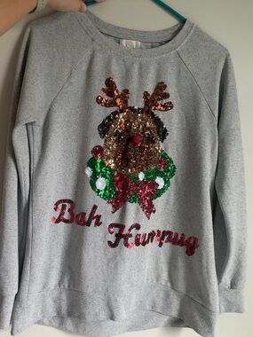 Charming Charlie Bah Humpug Sequin Christmas Sweatshirt Size Small